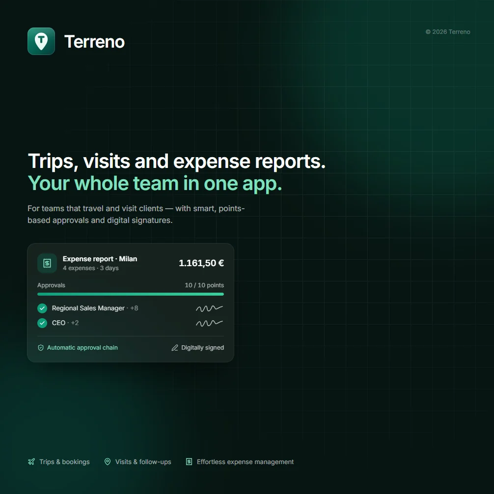 Terreno — Trips, visits and expense reports. Your whole team in one app.